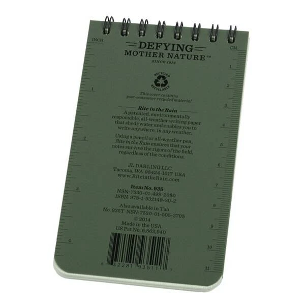 Rite In The Rain 3 X 5-Inch Green Spiral Notebook 3 Rite In The Rain 3 X 5-Inch Green Spiral Notebook
