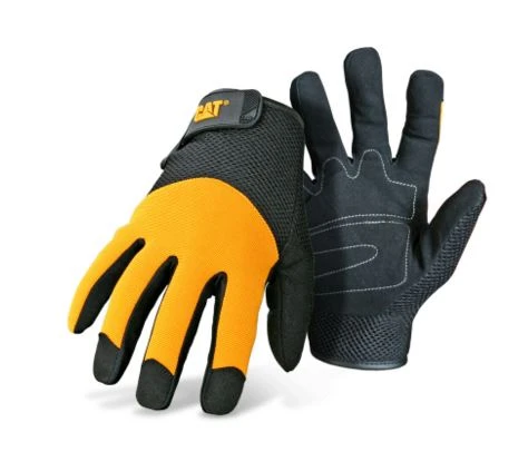 CAT Black And Yellow Padded Palm Utility Gloves With Mesh Back And Adjustable Wrist 3 CAT Black And Yellow Padded Palm Utility Gloves With Mesh Back And Adjustable Wrist