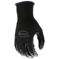Boss Medium, Black, Nylon/Polyester Shell, Elastic Knit Wrist, Flat Coating, Nitrile Grip Glove
