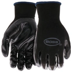 Boss Large, Black, Nylon/Polyester Shell, Elastic Knit Wrist, Flat Coating, Nitrile Grip Glove -Hand Tools Sale 31191 Standard