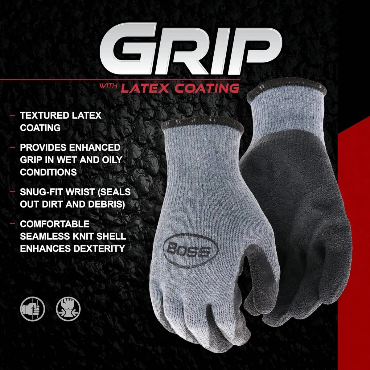 Boss Extra-Large, Latex Grip Glove, With Crinkle Coating 7 Boss Extra-Large, Latex Grip Glove, With Crinkle Coating - Image 5