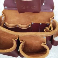 11-Pocket 3-Pouch Leather Tool Bag With Tape Holder