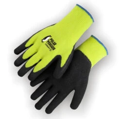 Large High-Visibility Yellow Knit Gloves With Black Latex Dipped Palm